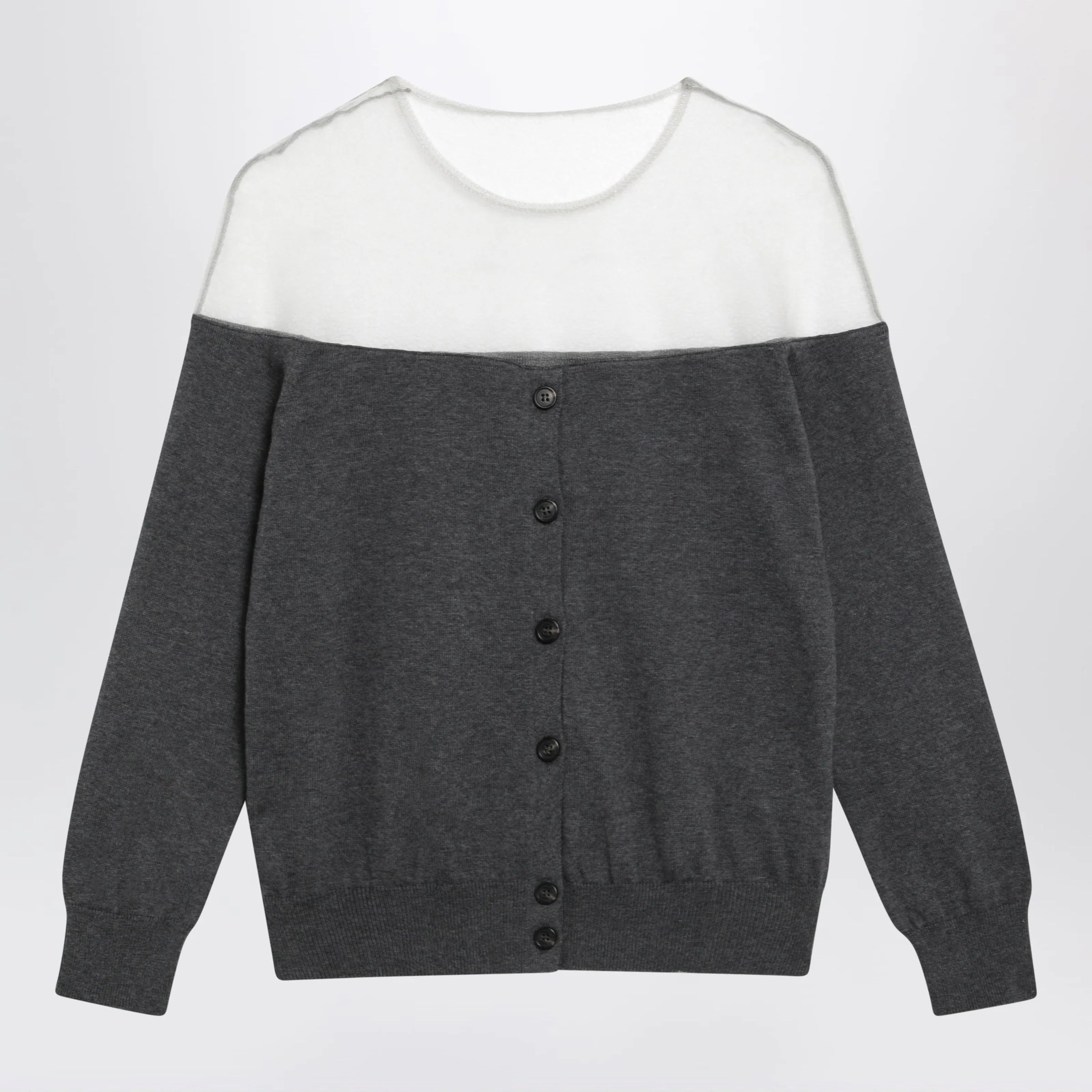 MM6 Maison Margiela Knit Cardigan with Sheer Yoke — Dark Grey