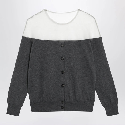 MM6 Maison Margiela Knit Cardigan with Sheer Yoke — Dark Grey