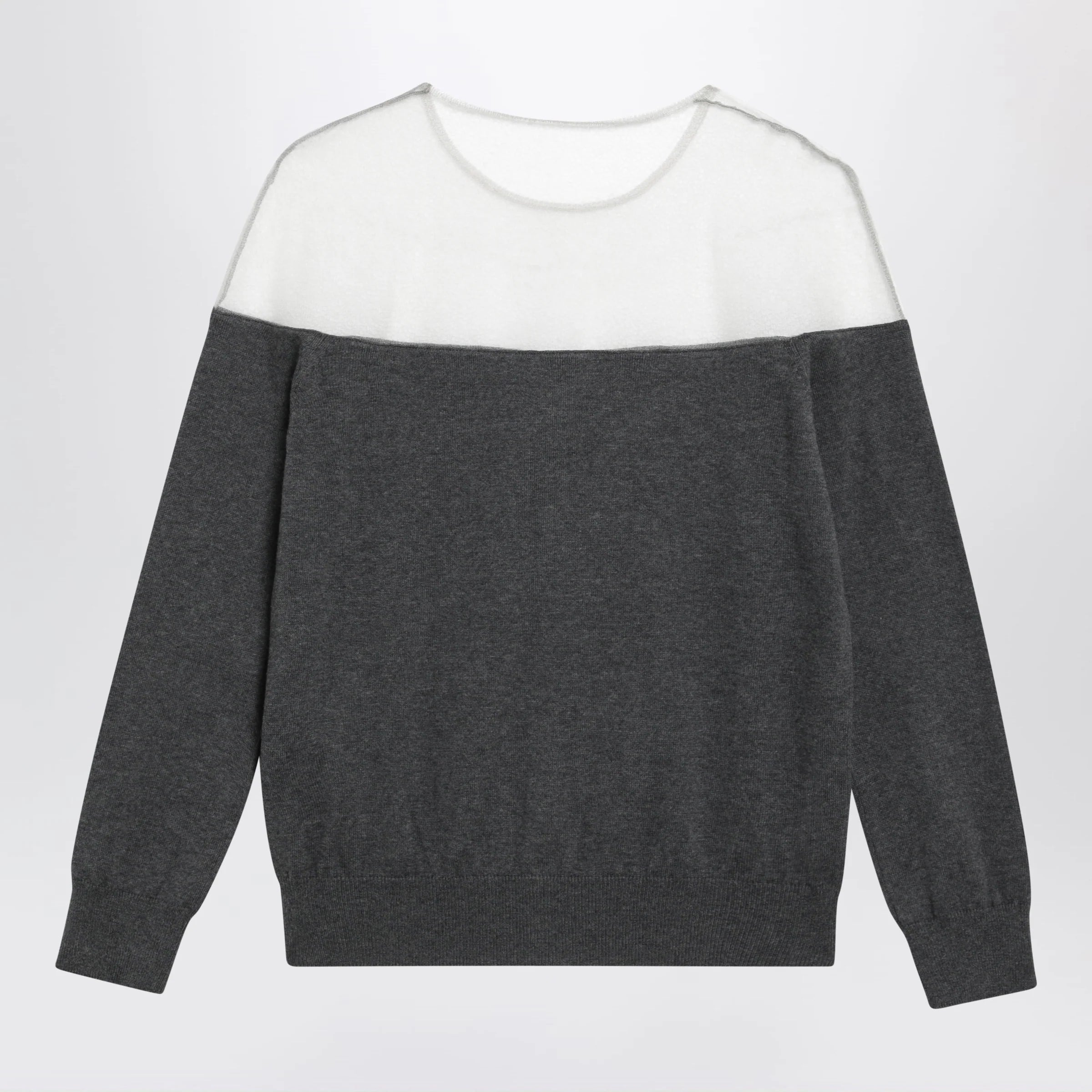 MM6 Maison Margiela Knit Cardigan with Sheer Yoke — Dark Grey