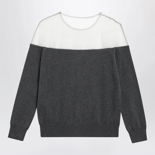 MM6 Maison Margiela Knit Cardigan with Sheer Yoke — Dark Grey