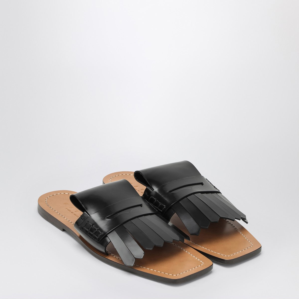 Marni Black leather Bambi sandal with fringe detail