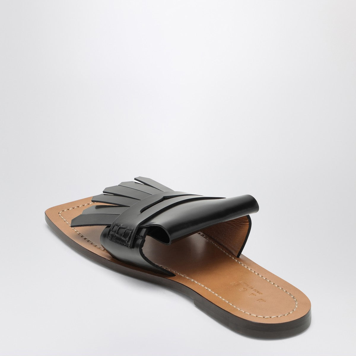 Marni Black leather Bambi sandal with fringe detail