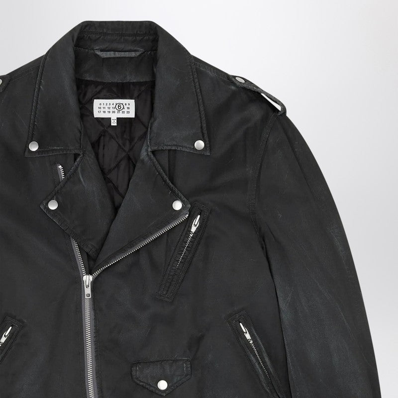 MM6 Maison Margiela Black washed-effect biker jacket