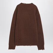 MM6 Maison Margiela Distressed brown wool-blend sweater