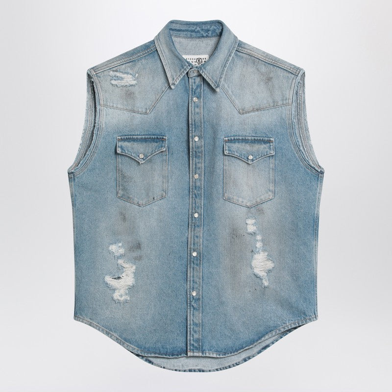 MM6 Maison Margiela faded blue vest in cotton denim