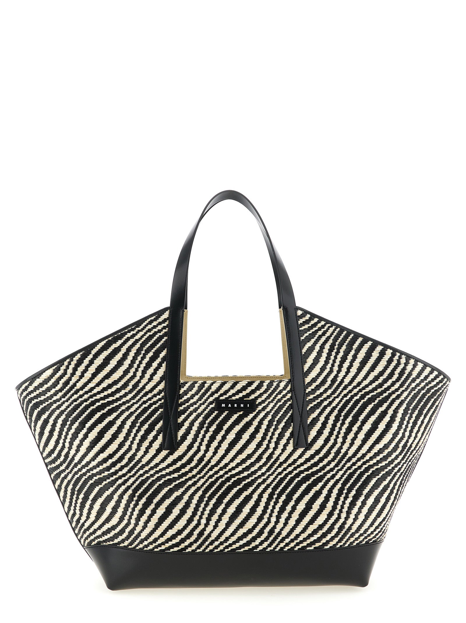 Marni Waves Shopping Bag — Black Raffia Shopper