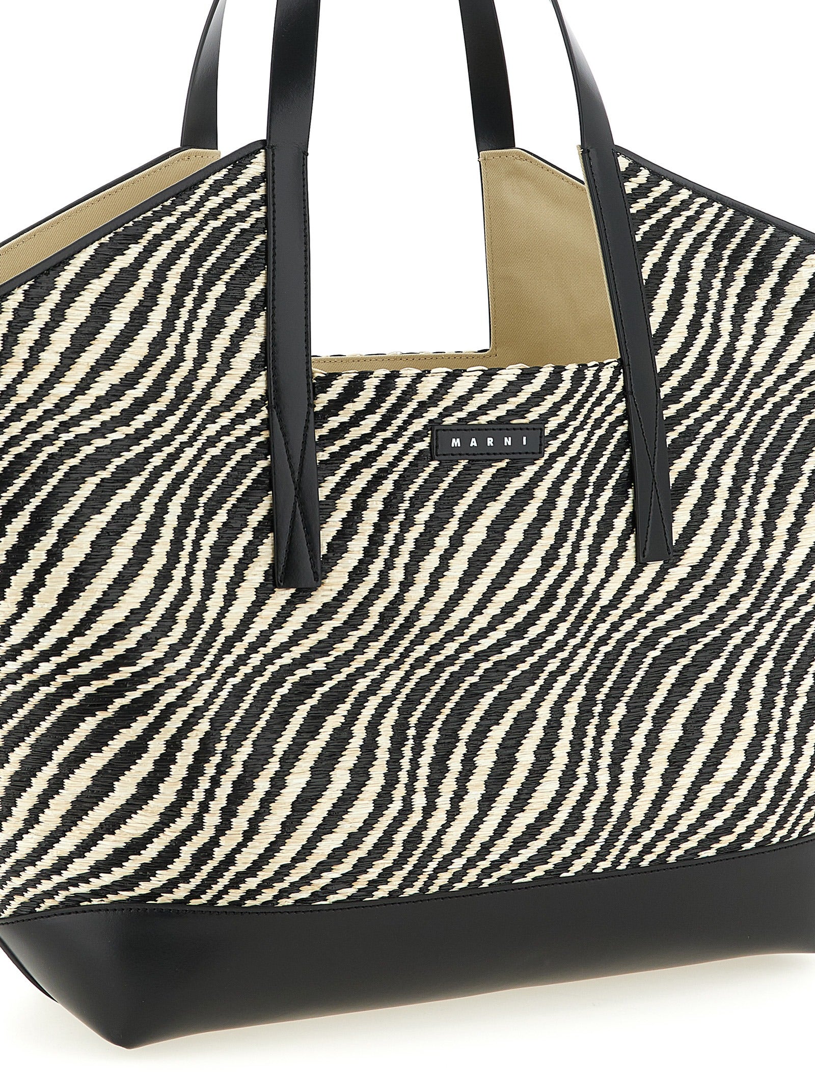 Marni Waves Shopping Bag — Black Raffia Shopper