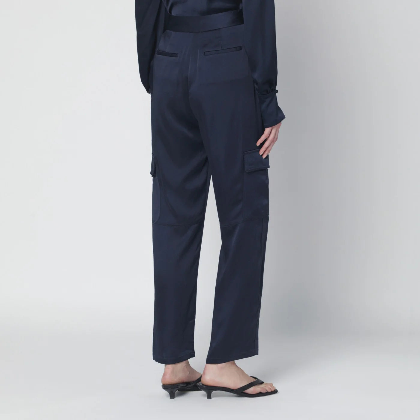 SIMKHAI Carolina trousers in midnight blue shiny satin
