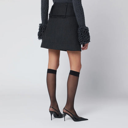 Patou Gray Mini Skirt with Belt — Women's Skirts