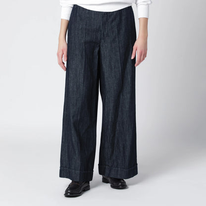 S Max Mara Straight navy blue cotton and linen denim trousers