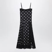 Sportmax Long polka-dot silk dress with lace in black