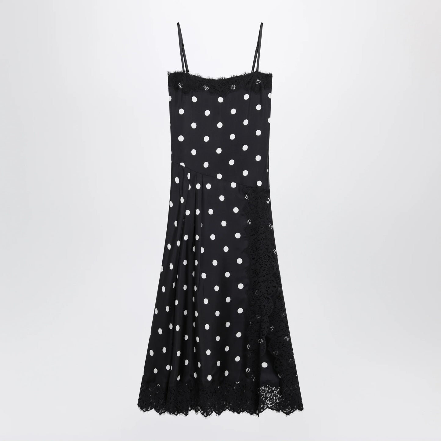 Sportmax Polka-Dot Silk Dress with Lace — Black