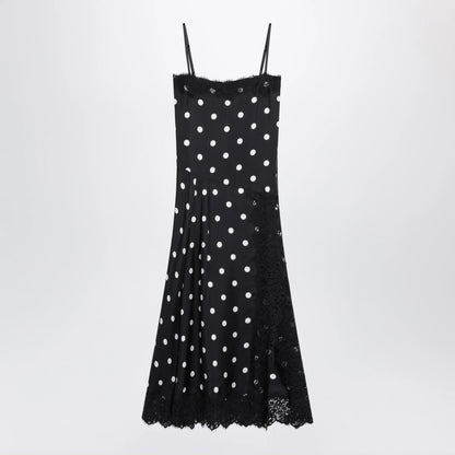 Sportmax Polka-Dot Silk Dress with Lace — Black