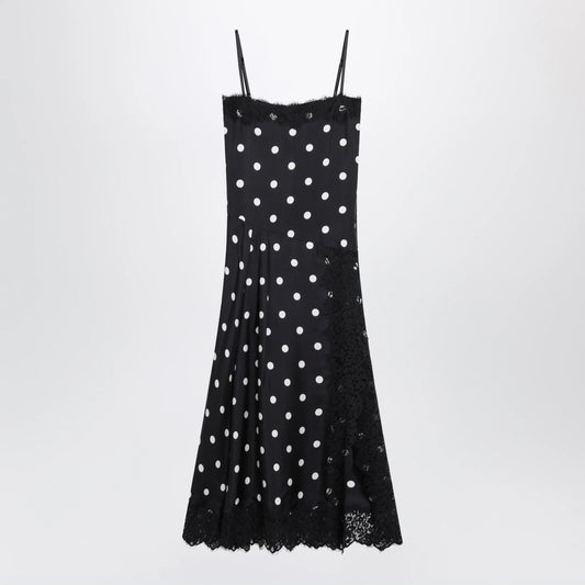 Sportmax Polka-Dot Silk Dress with Lace — Black