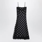 Sportmax Long polka-dot silk dress with lace in black