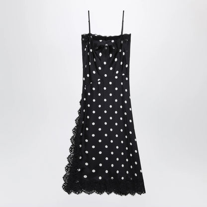 Sportmax Polka-Dot Silk Dress with Lace — Black