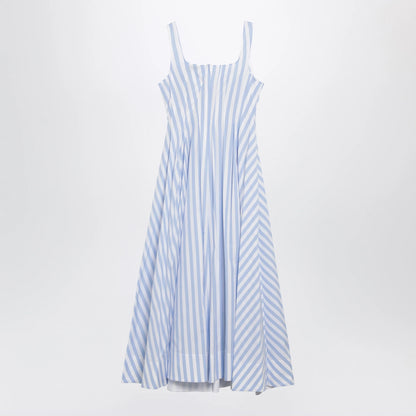 Sportmax Long striped cotton poplin dress in light blue