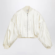Sportmax Ivory pleated satin bomber jacket