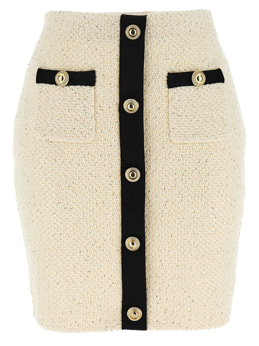 Self Portrait Cream Sequin Knit Mini Skirt — SS25