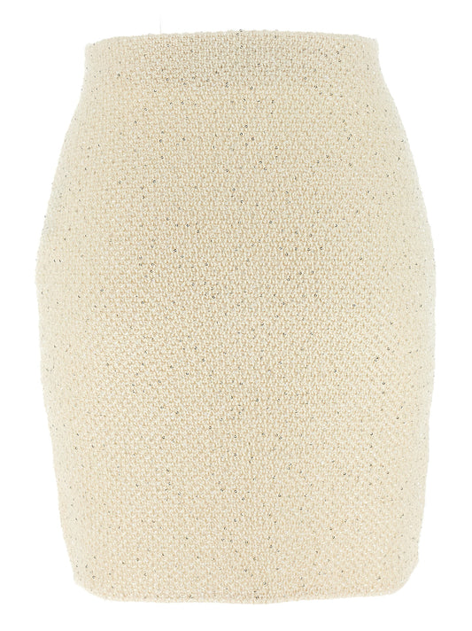 Self Portrait Cream Sequin Knit Mini Skirt — SS25