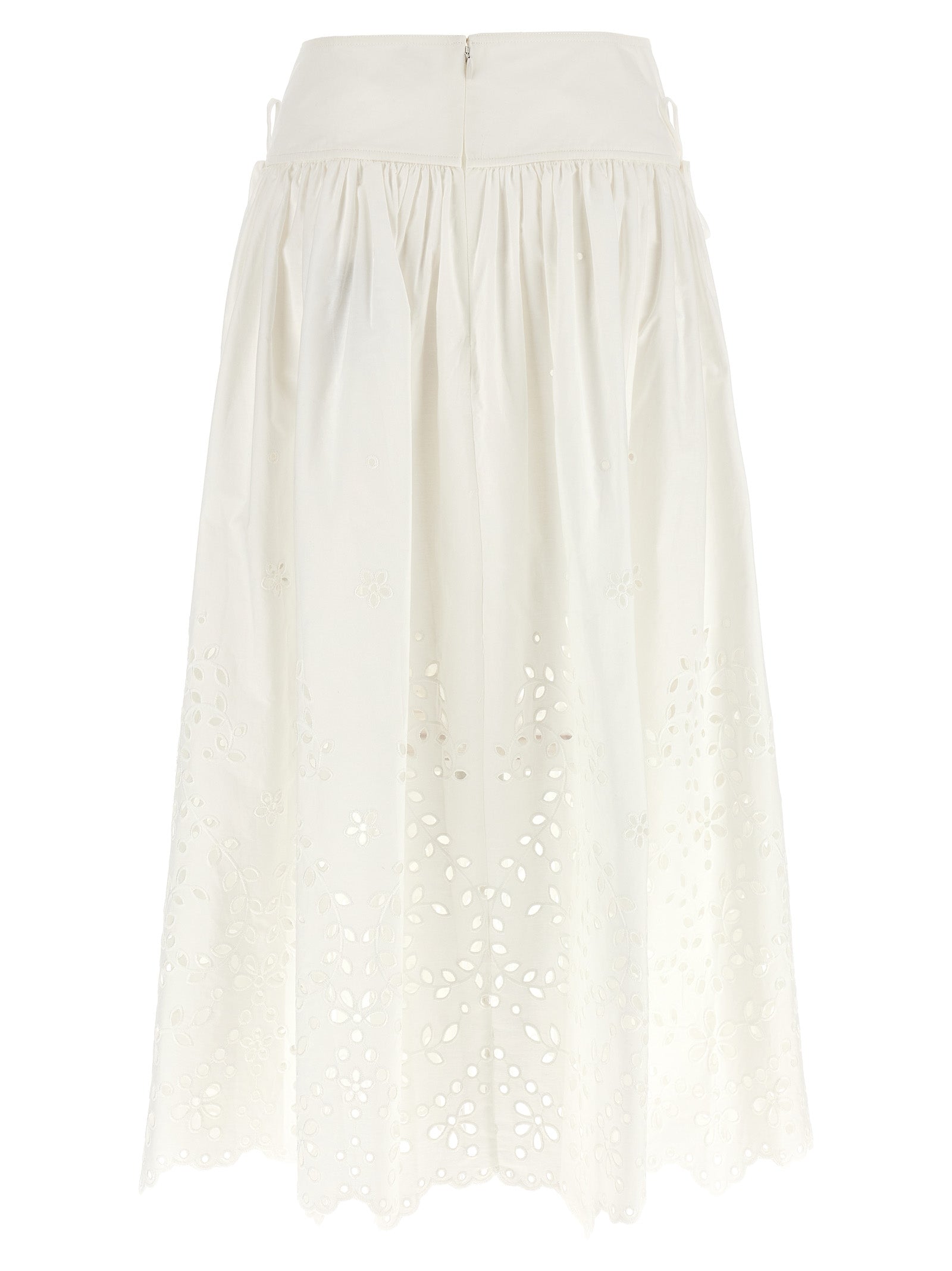 Self-Portrait Self Portrait White Cotton Embroidered Midi Skirt