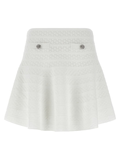 Self Portrait Pointelle Knit Mini Skirt | White, New