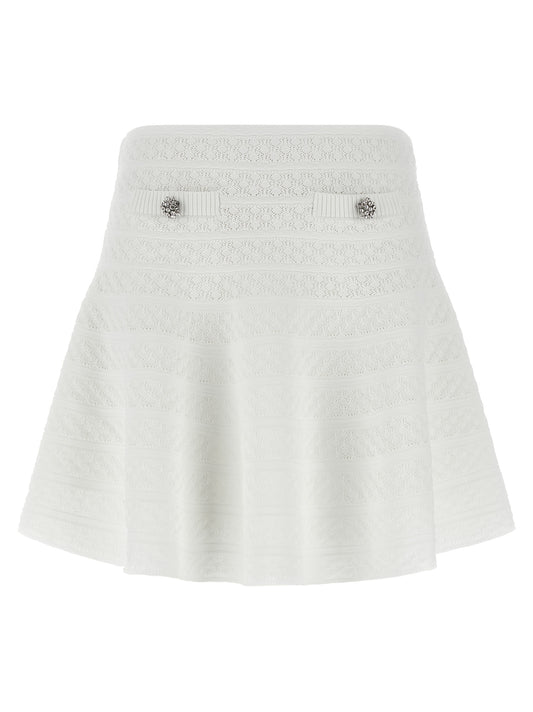Self Portrait Pointelle Knit Mini Skirt | White, New