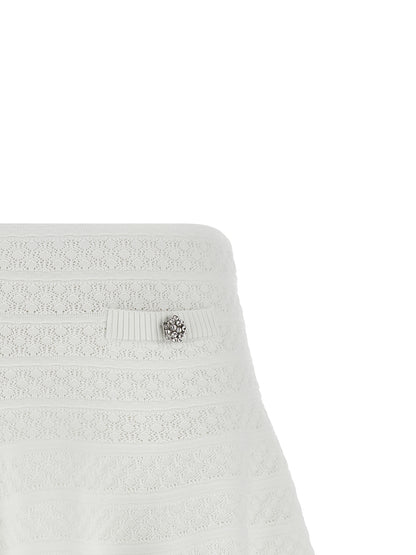 Self Portrait Pointelle Knit Mini Skirt | White, New