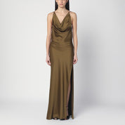 Kaki satin dress with open back — The Andamane