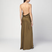Kaki satin dress with open back — The Andamane