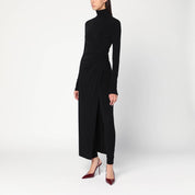 Tessa black jumpsuit — turtleneck, drape & slit