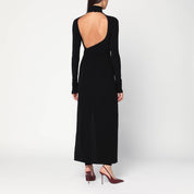 Tessa black jumpsuit — turtleneck, drape & slit