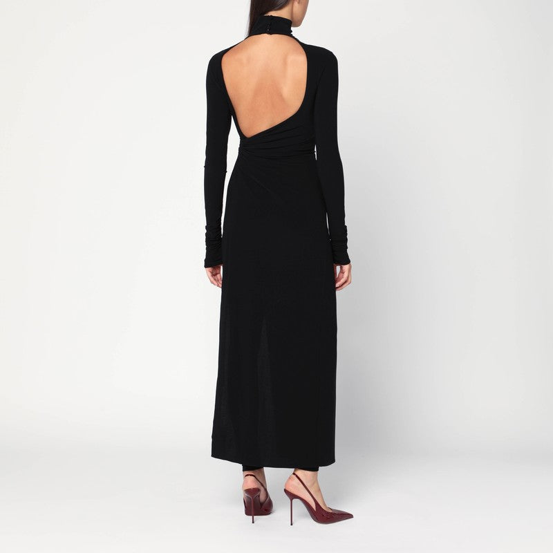 Tessa black jumpsuit — turtleneck, drape & slit