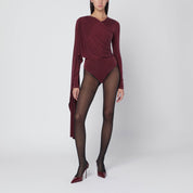 THE ANDAMANE Xenia rouge noir bodysuit — Suede‑effect fitted bodysuit