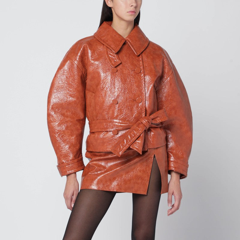 THE ANDAMANE Tan leather-effect belted jacket