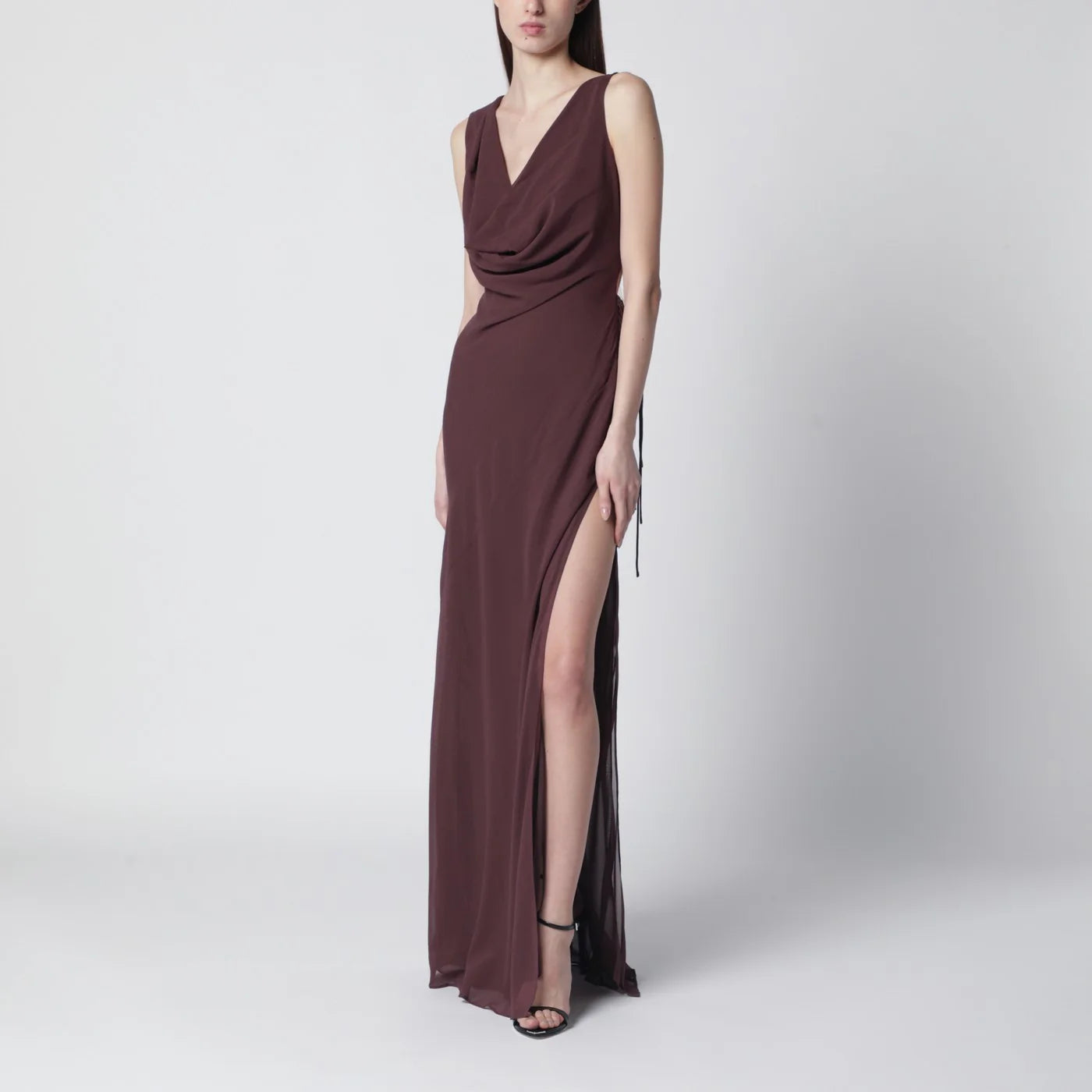 THE ANDAMANE Aubergine silk-blend long dress