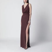 THE ANDAMANE Aubergine silk-blend long dress