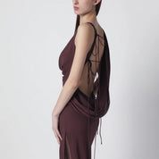 THE ANDAMANE Aubergine silk-blend long dress