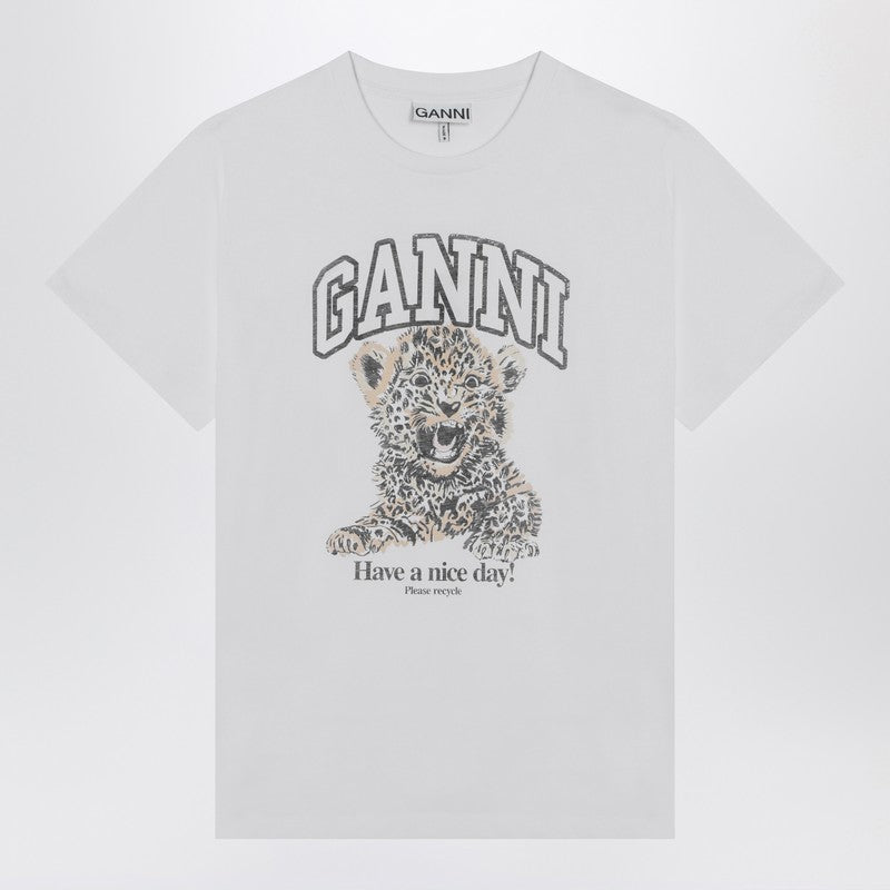Ganni White T-shirt with leopard print