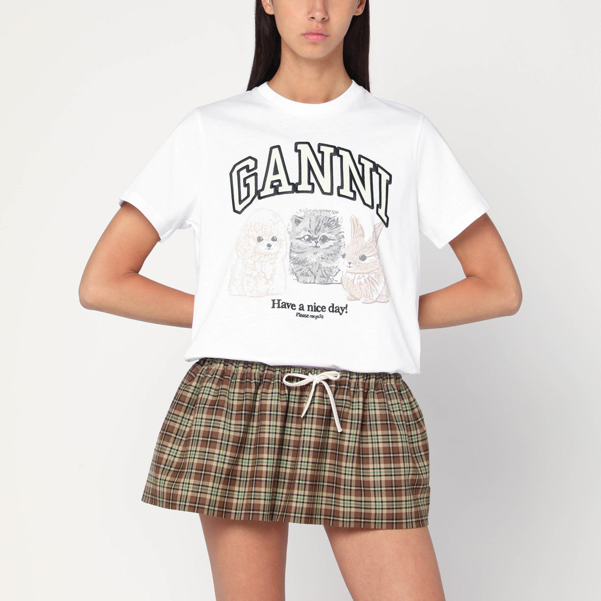Ganni White T‑Shirt with Logo Print — Organic Cotton Tee