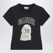 T-shirt noir délavé GANNI avec imprimé caniche