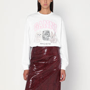 Pull blanc Ganni avec imprimé logo en coton biologique