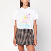 Ganni White Kitty T-shirt in organic cotton