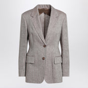 Max Mara Studio Beige single-breasted linen jacket