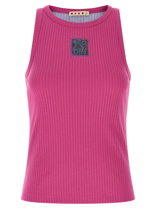 Marni Fuchsia Logo Patch Tank Top — Women's Topwear