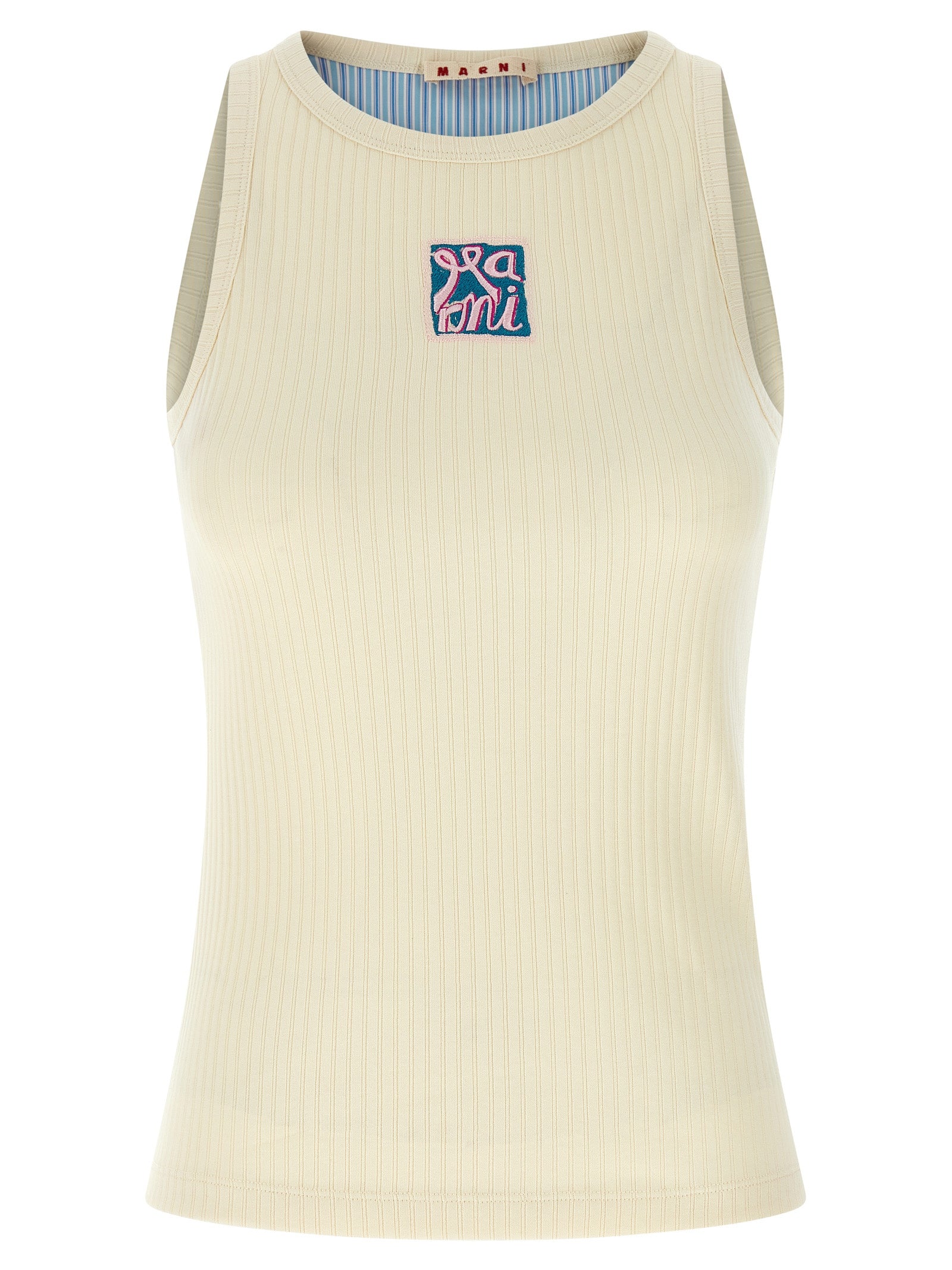 Marni Logo Patch Tank Top — Beige Cotton Topwear