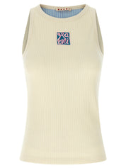 Marni Logo Patch Tank Top — Beige Cotton Topwear