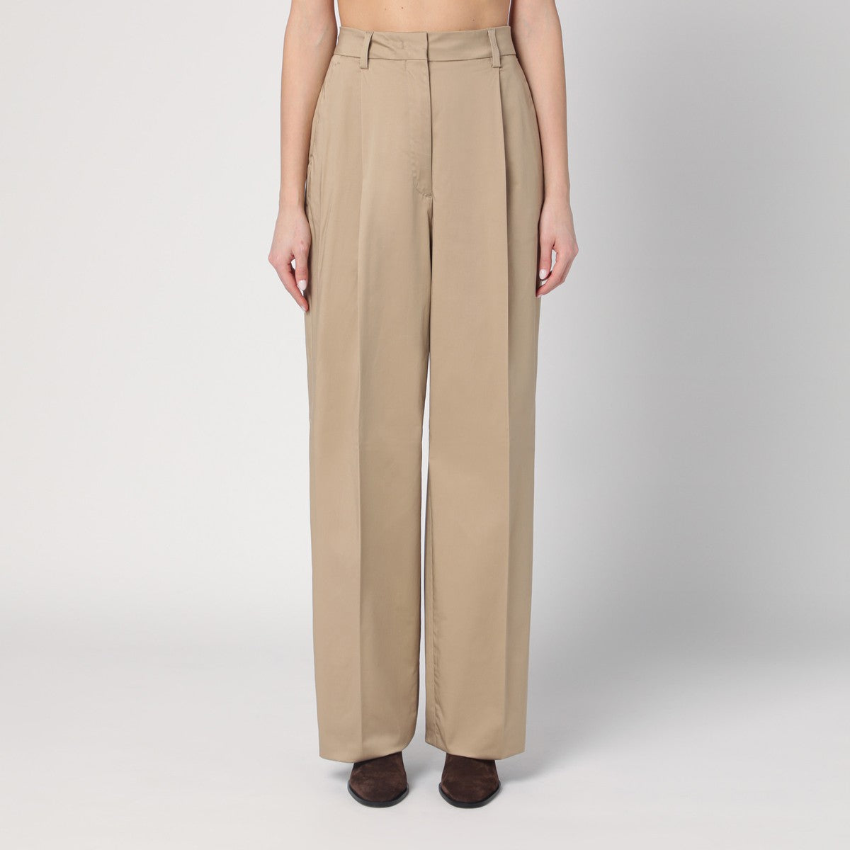 TheLatest Wide sand-coloured Axel trousers in cotton