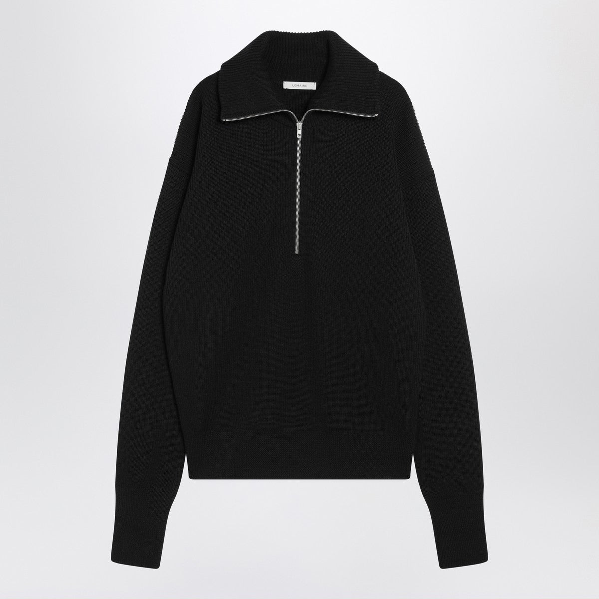 LEMAIRE Black wool zip sweater