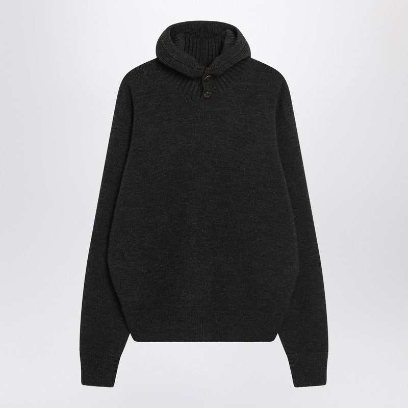 Lemaire Brown hooded sweater in alpaca wool blend